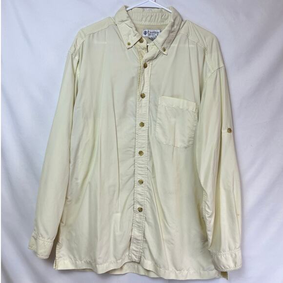 Coolibar Men Cream Long Sleeve Button Down Beach Pool Fishing Vacation Shirt - L - Picture 1 of 9